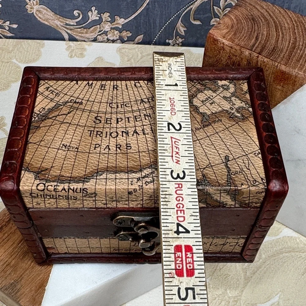 Vintage Map Design Wooden and Brass Storage Box